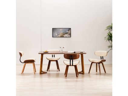 vidaXL Jedálenské stoličky 4 ks krémové ohýbané drevo a umelá koža