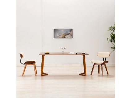 vidaXL Jedálenské stoličky 2 ks krémové ohýbané drevo a umelá koža