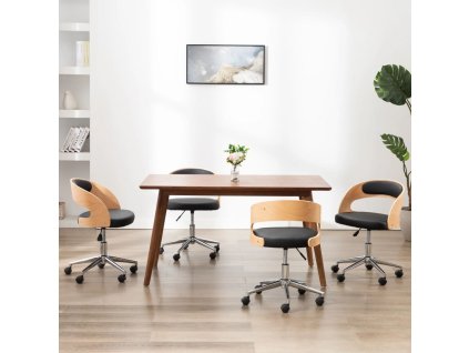 vidaXL Otočné jedálenské stoličky 4 ks čierne ohýbané drevo+umelá koža