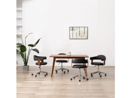 vidaXL Otočné jedálenské stoličky 4 ks čierne ohýbané drevo+umelá koža