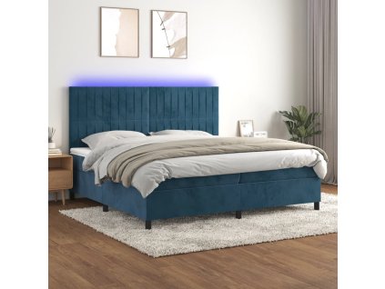 vidaXL Posteľný rám boxsping matrac a LED tmavomodrý 200x200 cm zamat