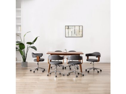 vidaXL Otočné jedálenské stoličky 6 ks sivé ohýbané drevo a látka