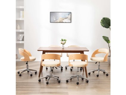 vidaXL Otočné jedálenské stoličky 6ks,krémové,ohýbané drevo+umelá koža