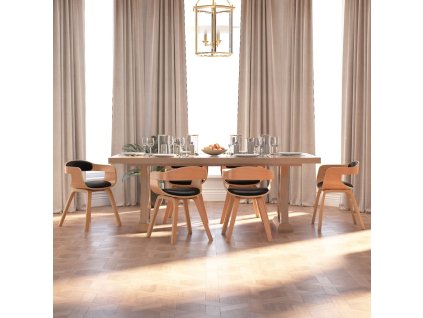 vidaXL Jedálenské stoličky 6 ks, čierne, ohýbané drevo a umelá koža