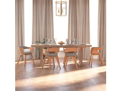 vidaXL Jedálenské stoličky 6 ks, sivohnedé, ohýbané drevo a umelá koža