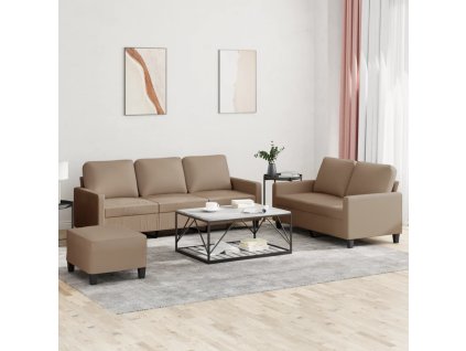 vidaXL 3-dielna sedacia súprava s vankúšmi kapučínová umelá koža