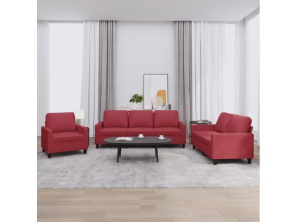 vidaXL 3-dielna sedacia súprava s vankúšmi vínovočervená umelá koža