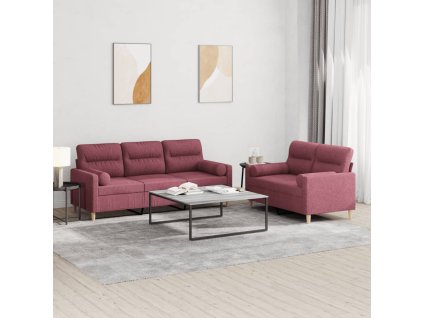 vidaXL 2-dielna sedacia súprava s vankúšmi vínovo červená látka