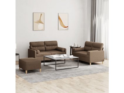 vidaXL 3-dielna sedacia súprava s vankúšmi hnedá látka