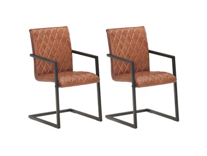 vidaXL Jedálenské stoličky, perová kostra 2 ks, hnedé, pravá koža