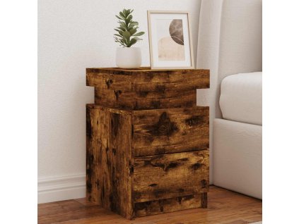 vidaXL Nočný stolík s LED svetlami dymový dub 35x39x55 cm