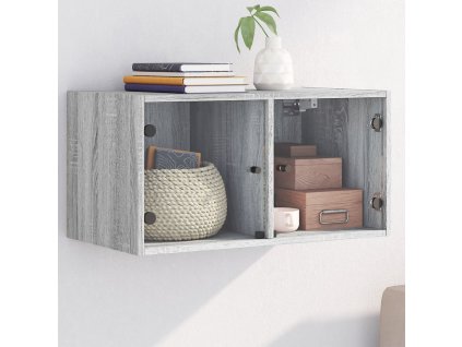 vidaXL Bočná skrinka so sklenenými dvierkami sivá sonoma 68,5x37x35 cm