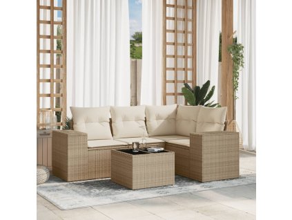 vidaXL 5-dielna záhradná súprava pohoviek s vankúšmi béžová polyratan
