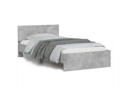 vidaXL Posteľný rám s čelom a LED svetlami betónovo sivý 100x200 cm