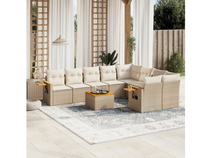 vidaXL 10-dielna záhradná sedacia súprava a vankúše béžová polyratan