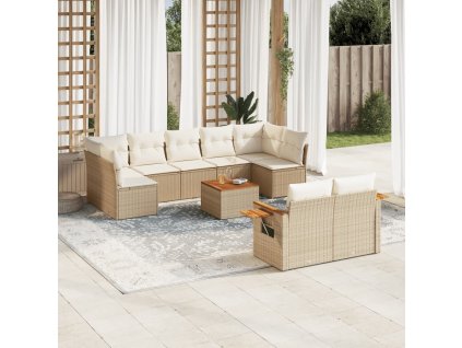 vidaXL 10-dielna záhradná sedacia súprava a vankúše béžová polyratan