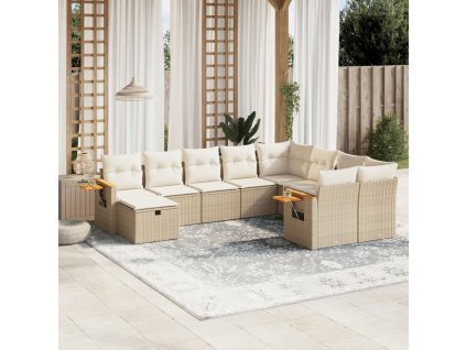 vidaXL 10-dielna záhradná sedacia súprava a vankúše béžová polyratan