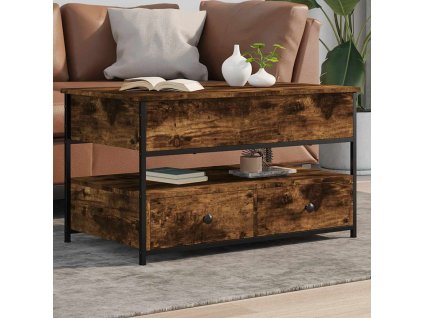 vidaXL Konferenčný stolík, tmavý dub 85x50x50 cm, kompozitné drevo+kov