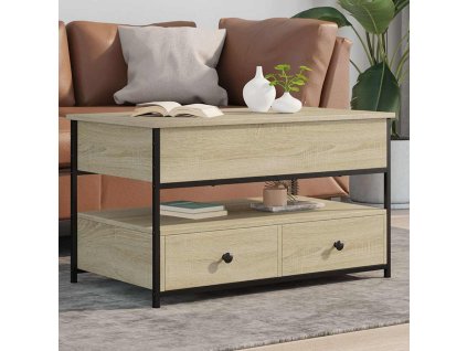 vidaXL Konferenčný stolík, dub sonoma 85x50x50cm, kompozitné drevo+kov