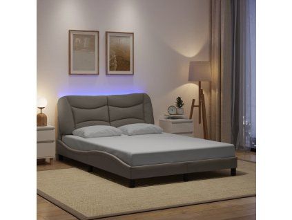 vidaXL Posteľ s LED bez matraca sivohnedá 140x200 cm látka