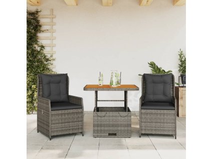 vidaXL 3-dielna záhradná bistro súprava s vankúšmi sivá polyratan