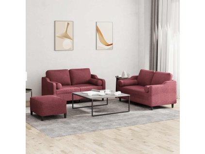 vidaXL 3-dielna sedacia súprava s vankúšmi vínovo červená látka