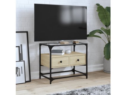 vidaXL TV skrinka sklenená doska dub sonoma 60x35x51 cm kompoz. drevo