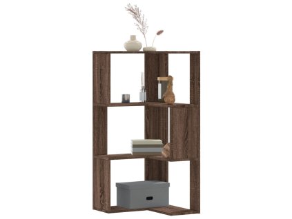 vidaXL Rohová knižnica 3 police hnedý dub 50x50x102 cm kompozit. drevo