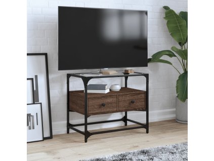 vidaXL TV skrinka sklenená doska hnedý dub 60x35x51 cm kompozit. drevo