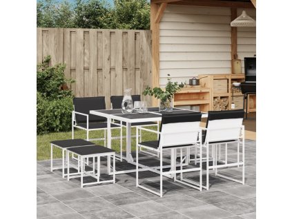 vidaXL 9-dielna záhradná jedálenská súprava s vankúšmi biela textilén