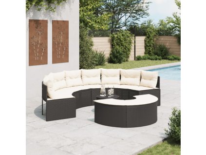 vidaXL 3-dielna záhradná sedacia súprava polkruhová čierna polyratan