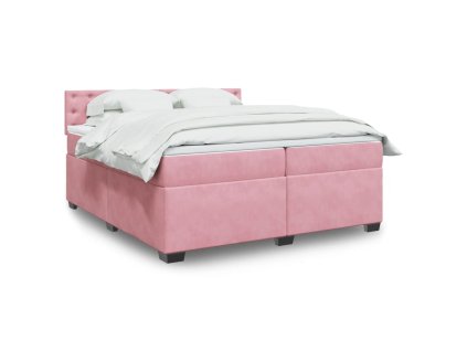 vidaXL Posteľný rám boxsping s matracom ružový200x200 cm zamat
