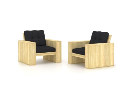 vidaXL Záhradné stoličky 2 ks a čierne vankúše impregnovaná borovica