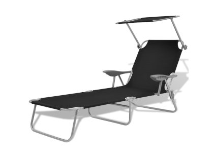 vidaXL Skladacie ležadlo so strieškou, oceľ, čierne
