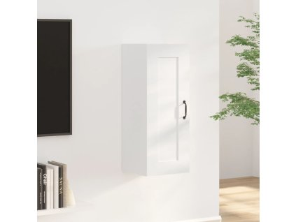 vidaXL Závesná skrinka lesklá biela 35x34x90 cm kompozitné drevo