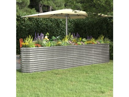 vidaXL Vyvýšený záhradný záhon pozinkovaná oceľ 332x40x68 cm strieborný