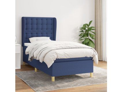 vidaXL Posteľný rám boxspring s matracom modrý 90x190 cm látka