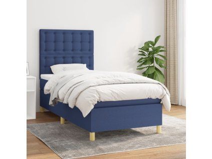 vidaXL Posteľný rám boxspring s matracom modrý 90x190 cm látka