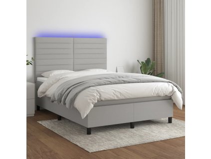 vidaXL Posteľ boxsping s matracom a LED bledosivá 140x190 cm látka