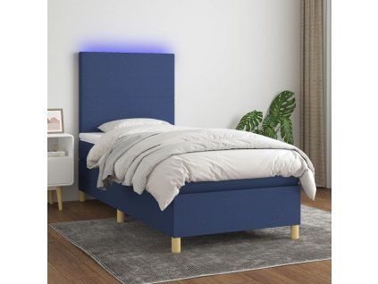 vidaXL Posteľ boxsping s matracom a LED modrá 80x200 cm látka