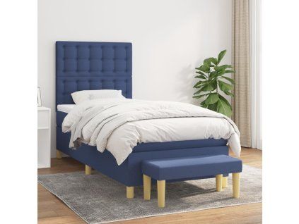 vidaXL Posteľný rám boxspring s matracom modrý 90x190 cm látka