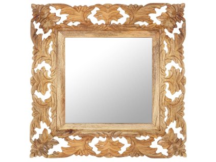 vidaXL Ručne vyrezávané zrkadlo hnedé 50x50 cm masívne mangovníkové drevo