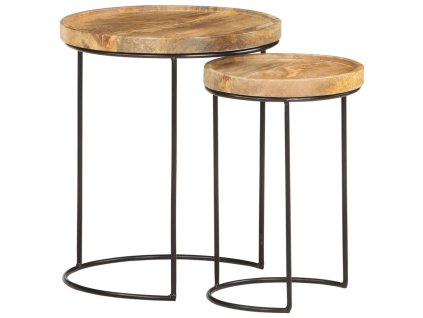 vidaXL 2-dielna sada konferenčných stolíkov, mangový masív a oceľ