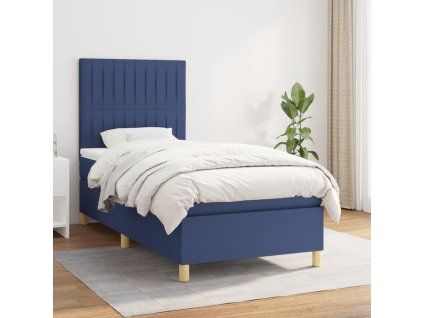 vidaXL Posteľný rám boxspring s matracom modrý 90x190 cm látka