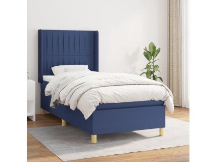 vidaXL Posteľný rám boxspring s matracom modrý 90x190 cm látka