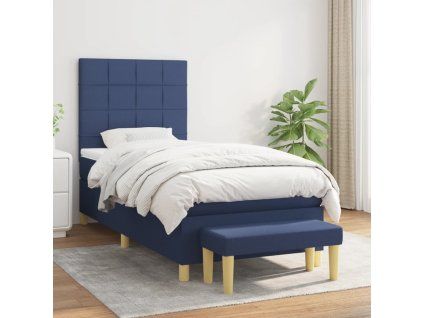 vidaXL Posteľný rám boxspring s matracom modrý 90x190 cm látka