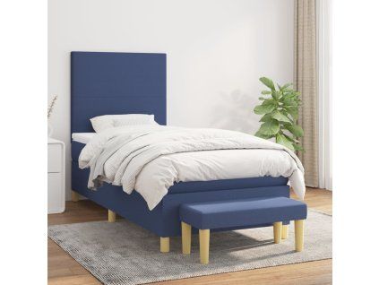vidaXL Posteľný rám boxspring s matracom modrý 90x190 cm látka