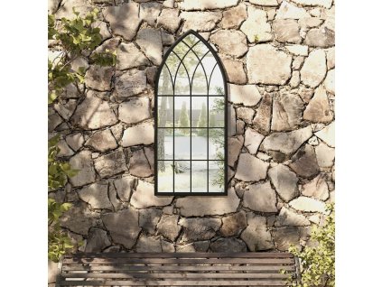 vidaXL Záhradné zrkadlo čierne 100x45 cm exteriérové železo