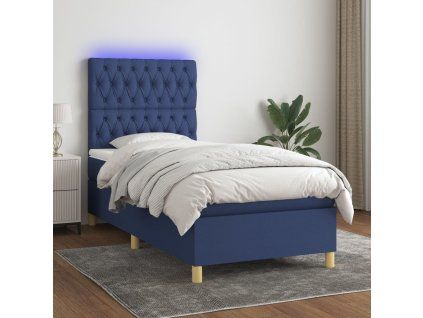 vidaXL Posteľ boxsping s matracom a LED modrá 80x200 cm látka