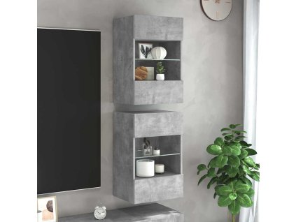 vidaXL Nástenné skrinky s LED osvetlením pre TV 2ks betón.sivé 40x30x60,5 cm